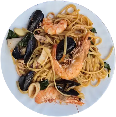Linguine with prawns, mussels and squid