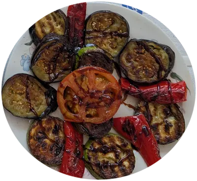 Grilled aubergine, courgette, red peppers and tomato with balsamic